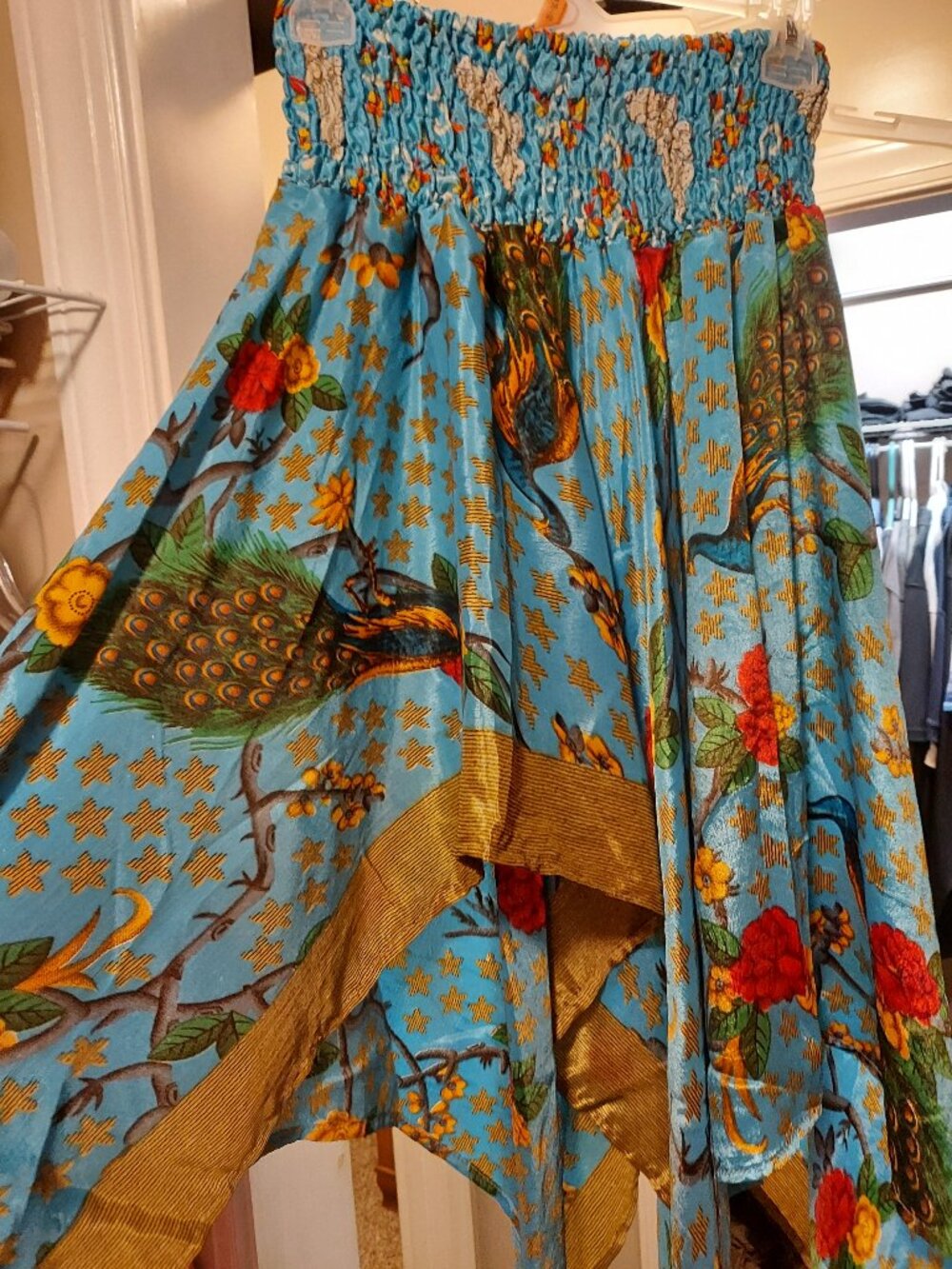Renaissance Fair Peasant Skirt with Peacock Pattern